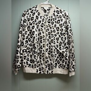 Chico's Black and Cream Leopard Bomber Jacket